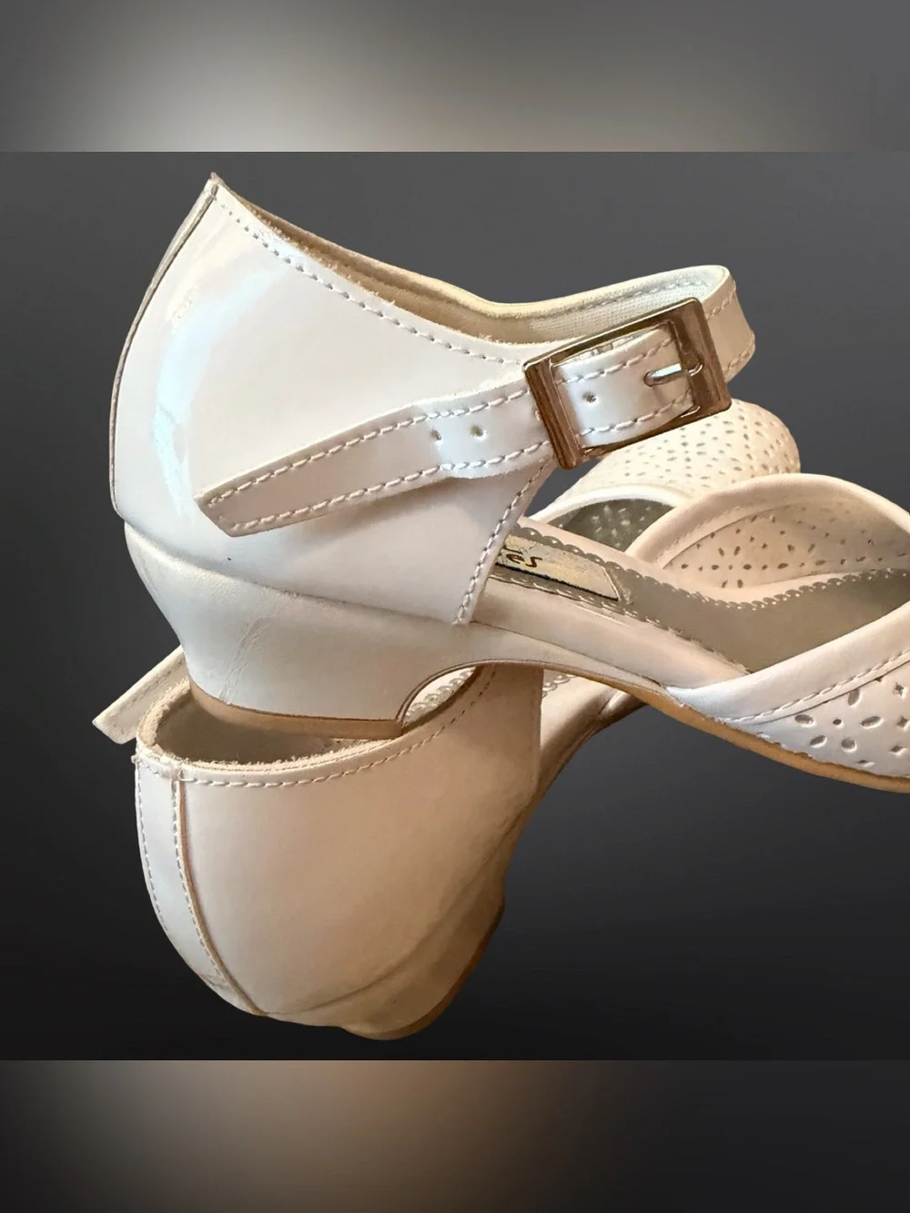 Rachel Girls White Perforated Floral Heels | Size 3